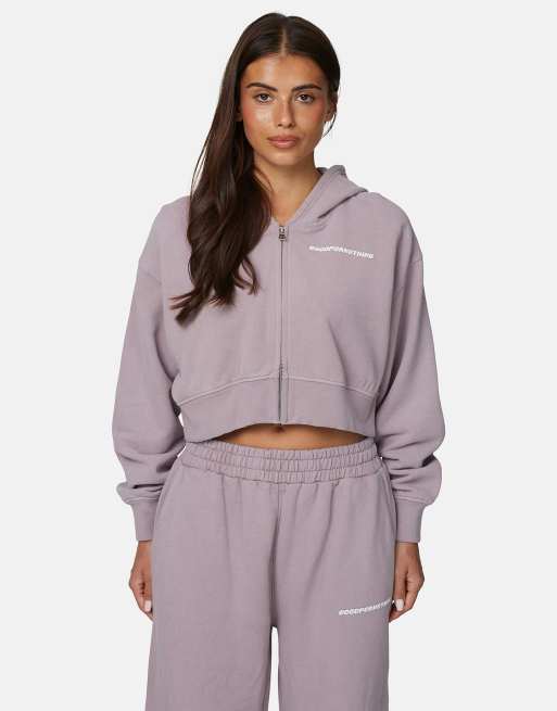 Good For Nothing Vintage wash cropped zip through hoodie in pink
