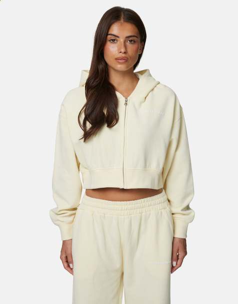 Good For Nothing Vintage wash cropped zip through hoodie in yellow - view 1