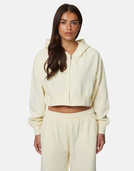Good For Nothing Vintage wash cropped zip through hoodie in yellow