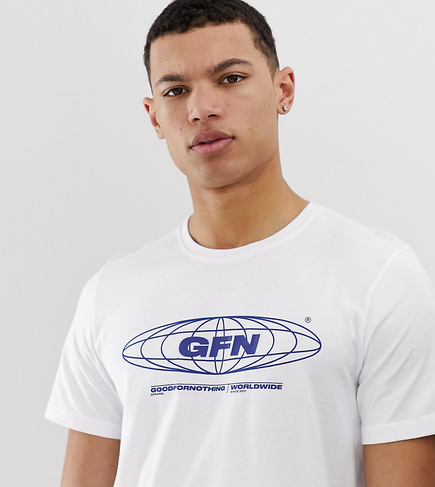 Good For Nothing – Vit t-shirt i oversize-modell med globlogga