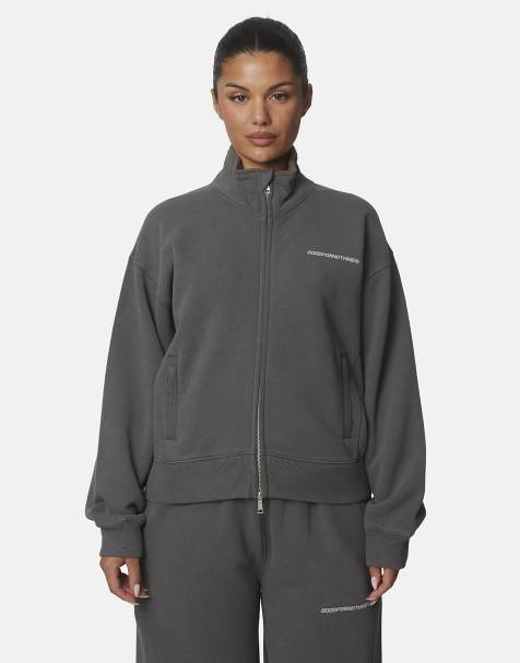 Good For Nothing Washed cotton funnel neck zip sweatshirt in grey - view 1