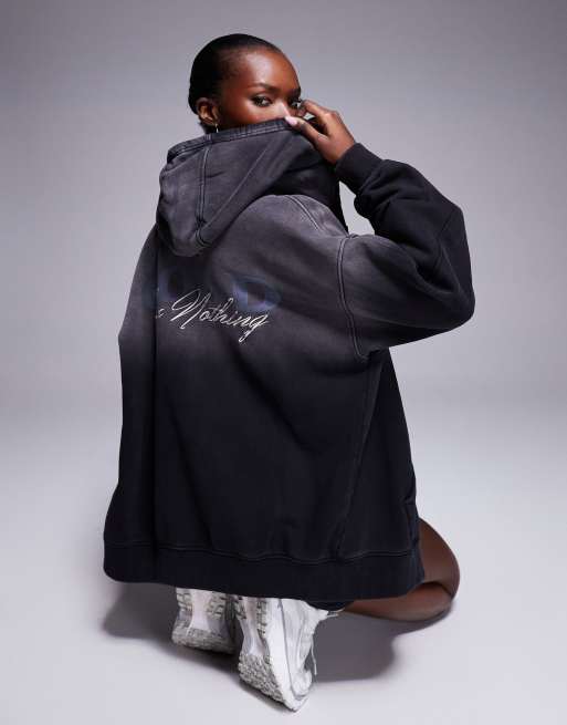 Good For Nothing Washed oversized zip through hoodie in black, 3 of 4