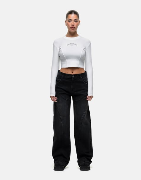 Good for Nothing – Weit geschnittene Jeans in schwarzer Waschung mit Nahtdetail - view 1