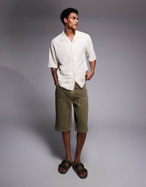 Good For Nothing – Weite Jeans-Jorts in Vintage-Braun