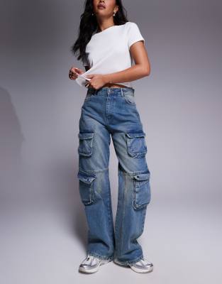 Good For Nothing Wide leg cargo pocket jeans in blue - view 1