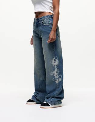 Good For Nothing Wide Leg Jeans With Butterfly Stamp Detail