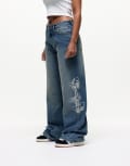 [Good For Nothing] Good For Nothing wide leg jeans with butterfly stamp detail in blue M BLUE