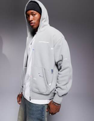 Good For Nothing Zip Up Logo Hoodie In Gray