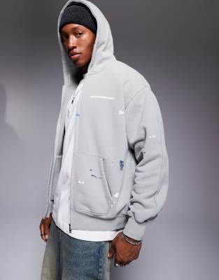 zip up logo hoodie in gray