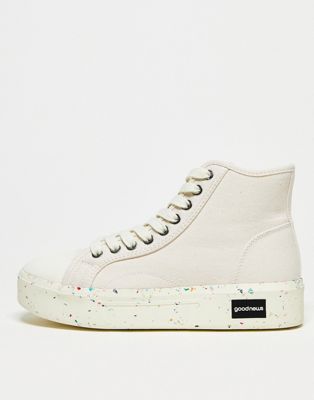 Goodnews Juice high top chunky trainers in beige with speckled sole - ASOS Price Checker