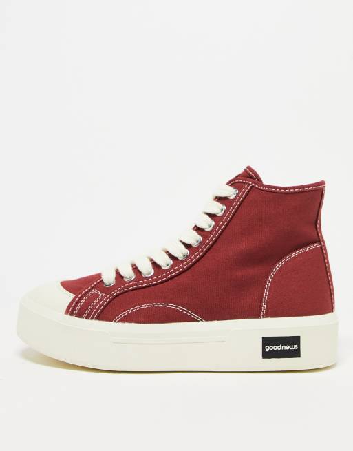 Good News Juice high top trainers in burgundy ASOS