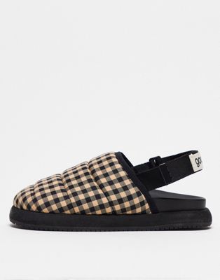 Goodnews Namer quilted slip on mules in checkered print - ASOS Price Checker