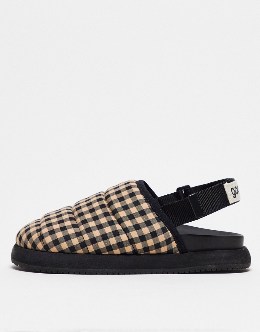 Goodnews Namer quilted slip on mules in checkered print-Black