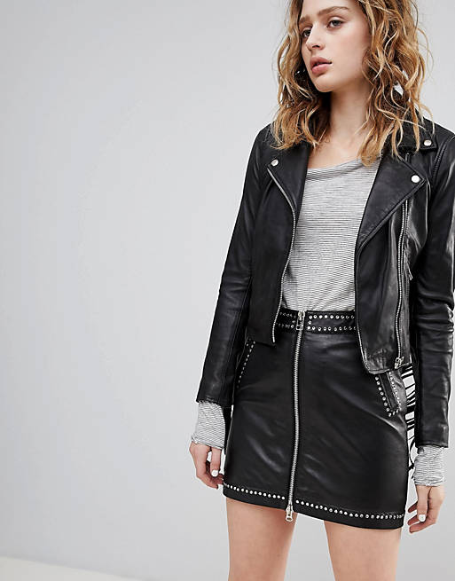 Goosecraft Festival Leather Mini Skirt with Zip and Stud Detail | ASOS