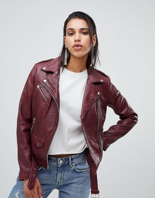 Goosecraft leather biker jacket in plum | ASOS