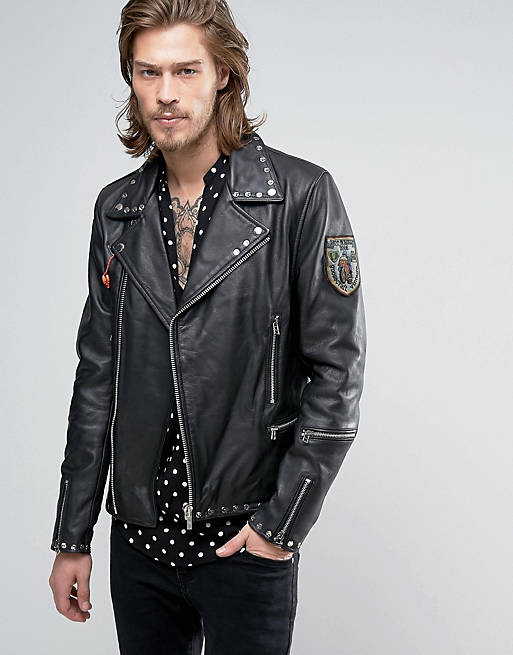 Goosecraft Studded Leather Biker With Patches