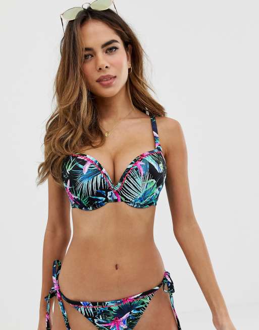 Góra od bikini typu bandeau Freya dla większych rozmiarów biustu, z fiszbiną, w egzotyczny wzór