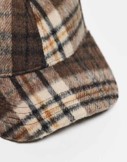 Gorra a cuadros marrones y amarillos unisex de tejido cepillado de Reclaimed Vintage, 3 de 3