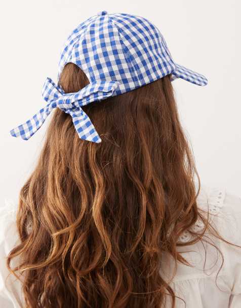 Gorra a cuadros vichy azules con logo y lazo trasero de Reclaimed Vintage - view 1