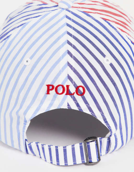 Gorra a rayas azules y rojas con logo de caballo de Polo Ralph Lauren, 2 de 4