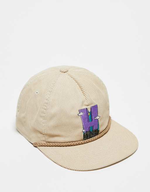 Gorra blanco hueso con botones de presión de pana City H de HUF