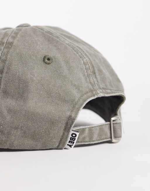 Gorra caqui lavado con diseño de seis paneles y logo llamativo Pigment de Obey, 2 de 3