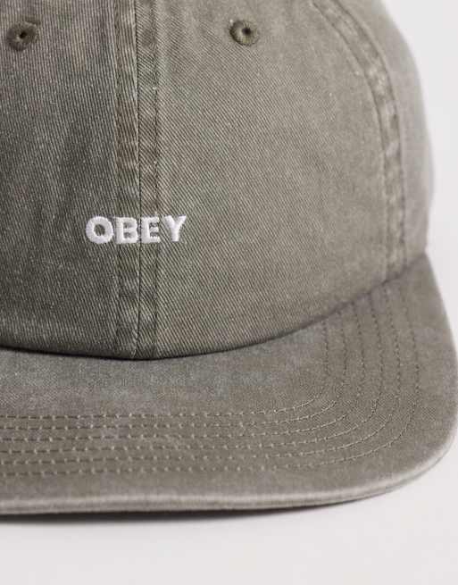 Gorra caqui lavado con diseño de seis paneles y logo llamativo Pigment de Obey, 3 de 3