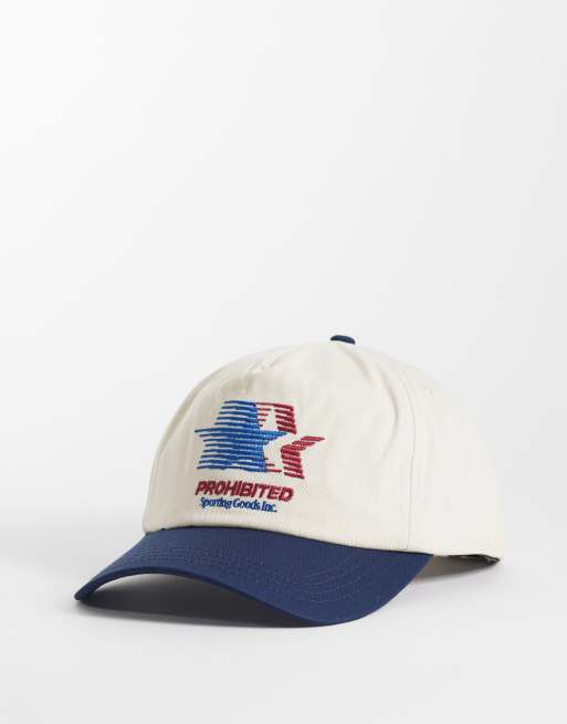 Gorra color crema multicolor con visera en contraste y estampado 