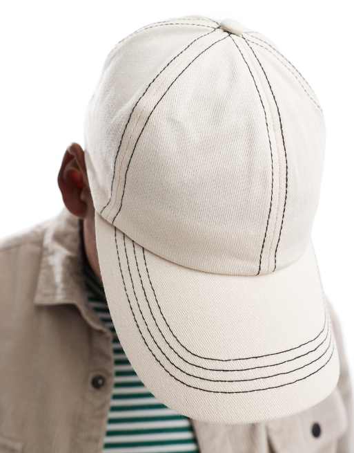 Gorra color crudo con pespuntes en contraste de tejido suave de ASOS DESIGN, 4 de 4