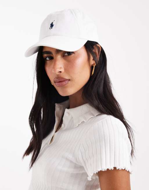 Gorra de béisbol blanca con logo de icono azul marino de Polo Ralph Lauren