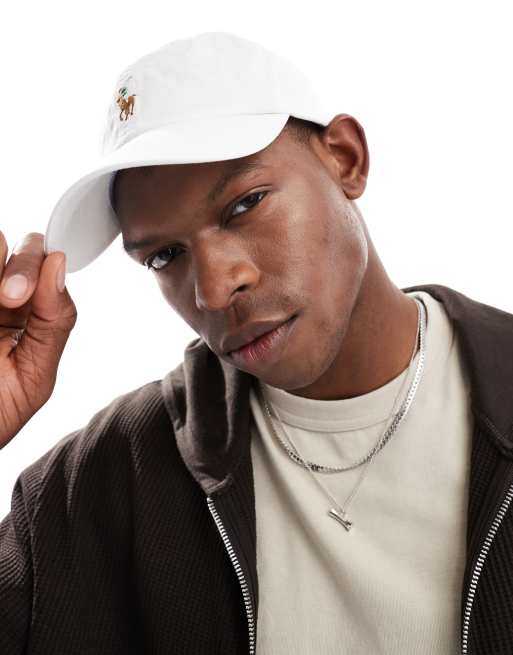 Gorra de béisbol blanco hueso con logo multicolor de sarga elástica de Polo Ralph Lauren