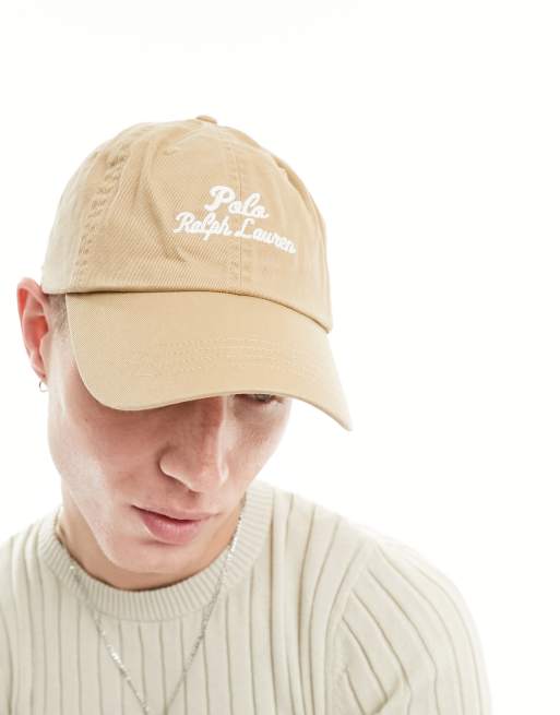 Gorra de béisbol color tostado con logo de texto de Polo Ralph Lauren