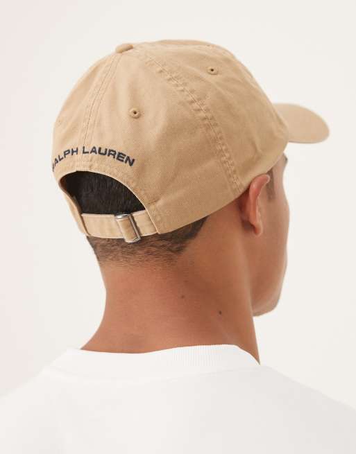 Gorra de béisbol color tostado unisex con logo de bandera de sarga