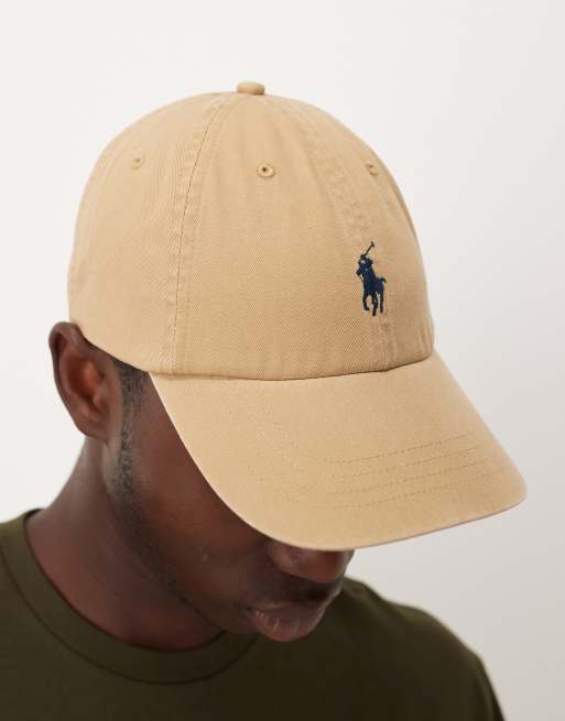 Gorra de béisbol color tostado y azul marino con logo de sarga Icon de Polo Ralph Lauren