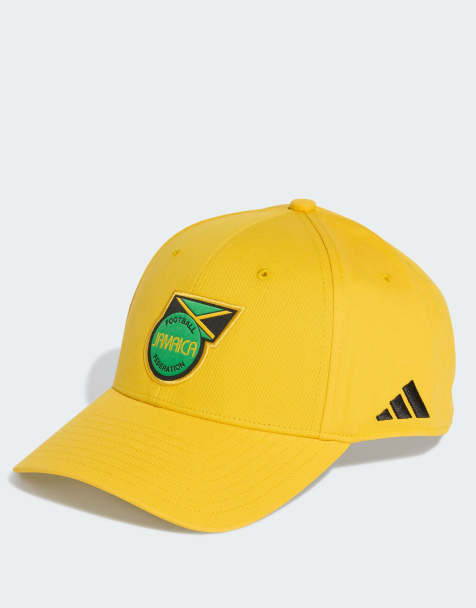 Gorra de béisbol dorado llamativo y negra con diseño de la selección de Jamaica de 2026 x Bob Marley de adidas Performance - view 1