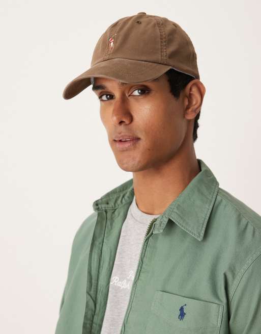 Gorra de béisbol marrón con logo de icono multicolor de sarga elástica de Polo Ralph Lauren