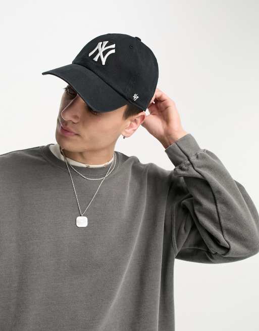 47 New York Yankees - Gorra negra ajustable con correa trasera para hombre  y mujer, con logotipo blanco, Negro 