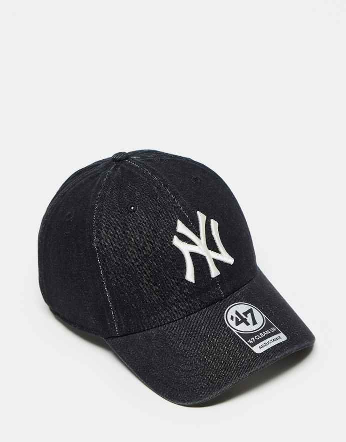 47 Brand Gorra de béisbol vaquera negra con detalle de los NY Yankees Clean Up de