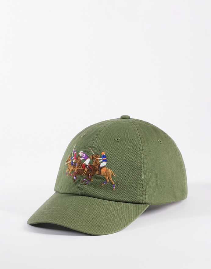 Polo Ralph Lauren Gorra de béisbol verde oliva con estampado gráfico de polo de