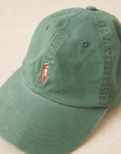 Gorra de béisbol verde oscuro con logo de icono multicolor de sarga elástica de Polo Ralph Lauren, 3 de 3