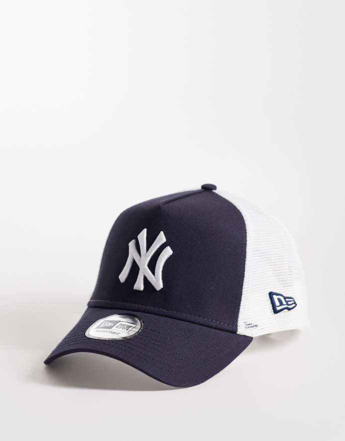 New Era Gorra de camionero azul marino y blanca básica con logo de los NY Yankees 9Forty League de