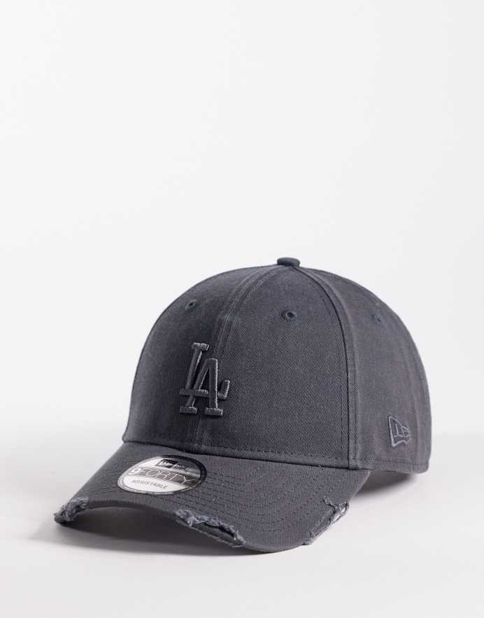 New Era Gorra gris lavado con diseño desgastado y detalle de los LA Dodgers 9Forty de