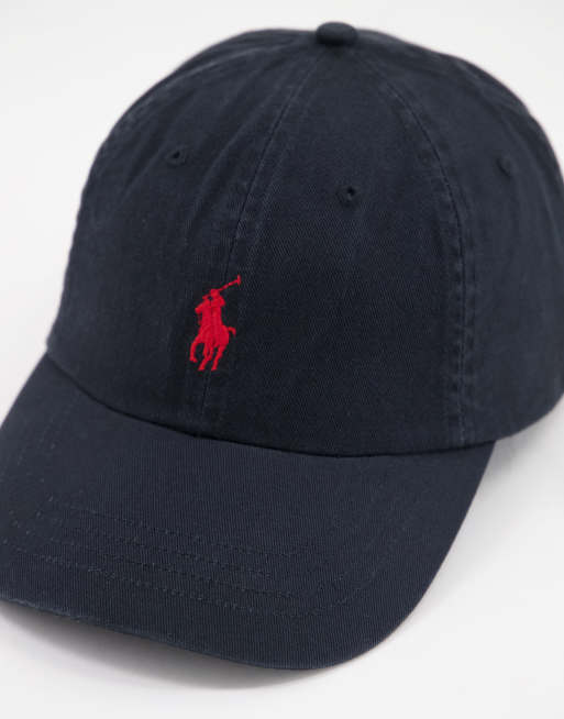 Gorra negra con logo de jugador en rojo de Polo Ralph Lauren