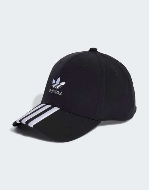 Gorra negra con tres rayas de adidas Originals