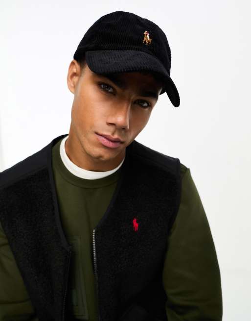 Gorra verde con logo de poni multicolor de pana de Polo Ralph Lauren