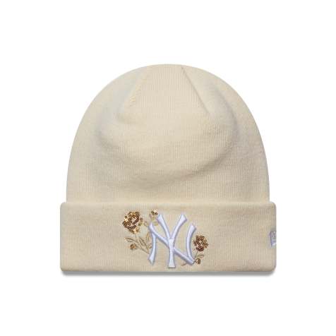 Gorro beis con logo de los NY Yankees y rosas de lentejuelas para mujer de New Era - view 1