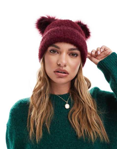 Gorro burdeos con dos pompones de piel sintética de ASOS DESIGN - view 1