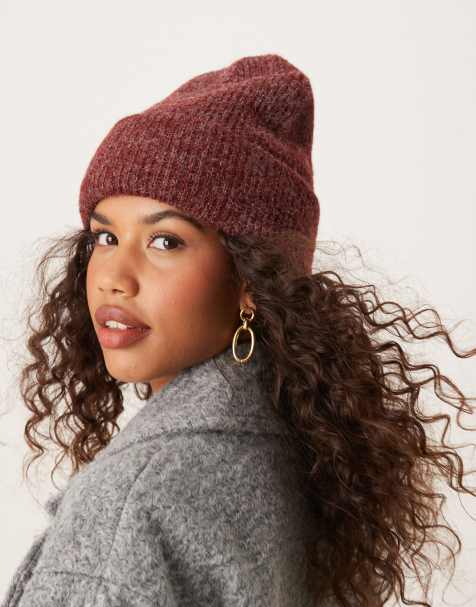 Gorro burdeos con vuelta doble de punto grueso de ASOS DESIGN - view 1