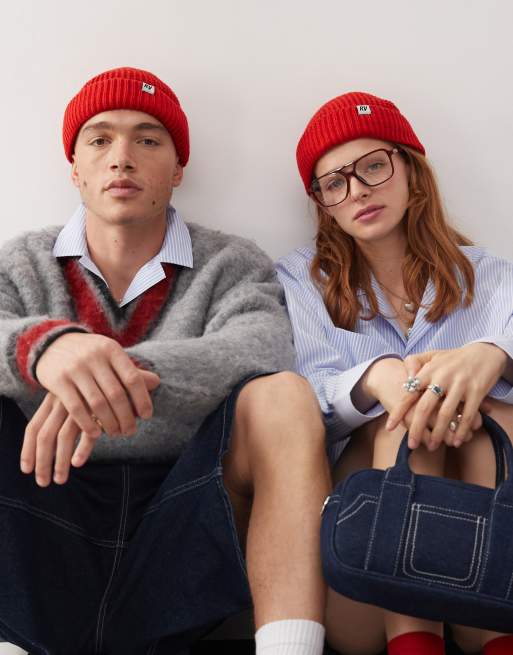 Gorro burdeos unisex con logo de punto de arroz de Reclaimed Vintage