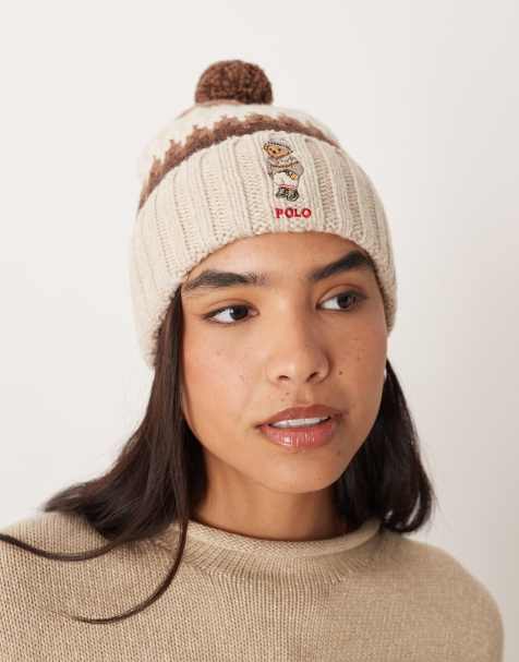 Gorro color crema con diseño de rombos, pompón y detalle de Polo Bear de Polo Ralph Lauren - view 1
